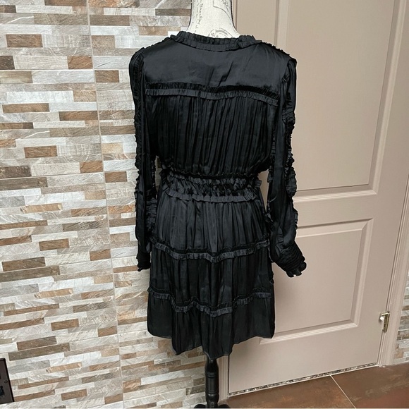 𝅺OPT ONE PRETTY TIME Tianna Mini Dress XL Black Pleated Ruffle Tiered Silky - Picture 15 of 16